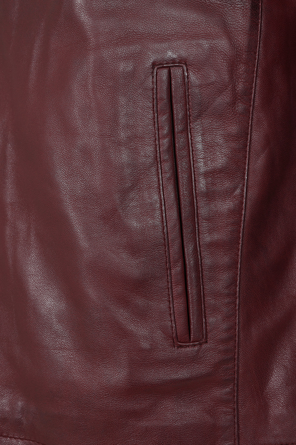 Men's Burgundy Leather Jacket Billy - Nappa Lamb Mandarin Collar