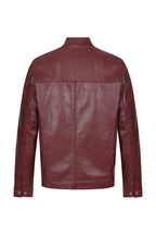 Men's Burgundy Leather Jacket Billy - Nappa Lamb Mandarin Collar