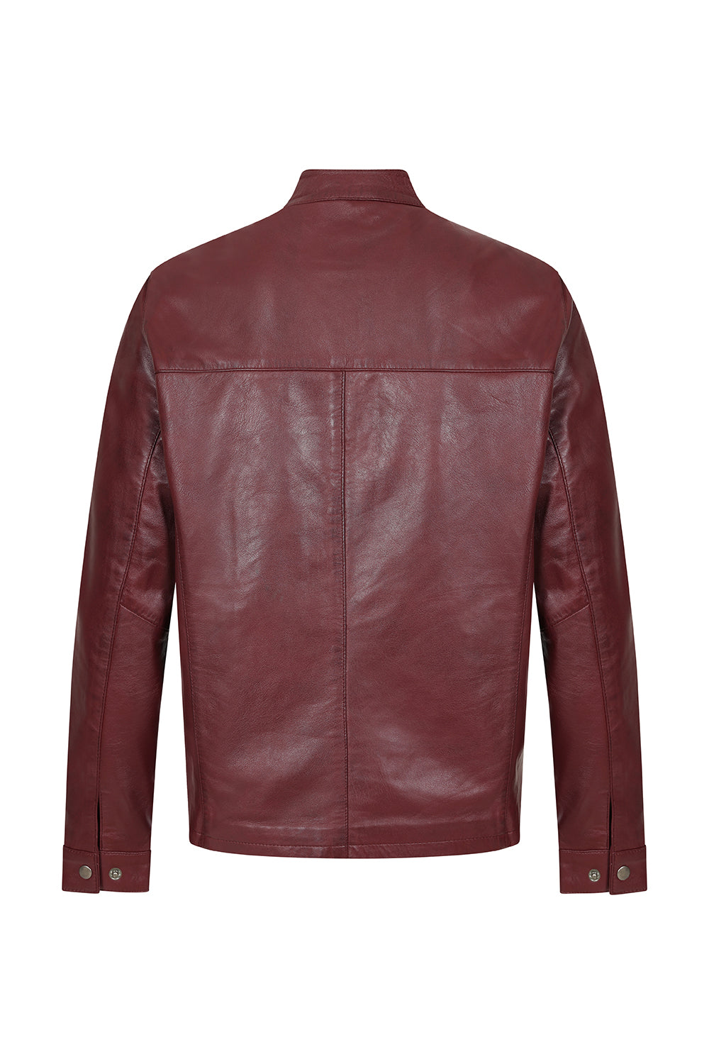 Men's Burgundy Leather Jacket Billy - Nappa Lamb Mandarin Collar