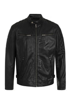DAVID Men's Genuine Lamb Nappa Leather Biker Jacket - Black
