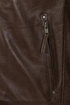 DAVID Men's Brown Lamb Nappa Leather Biker Jacket - Quilted