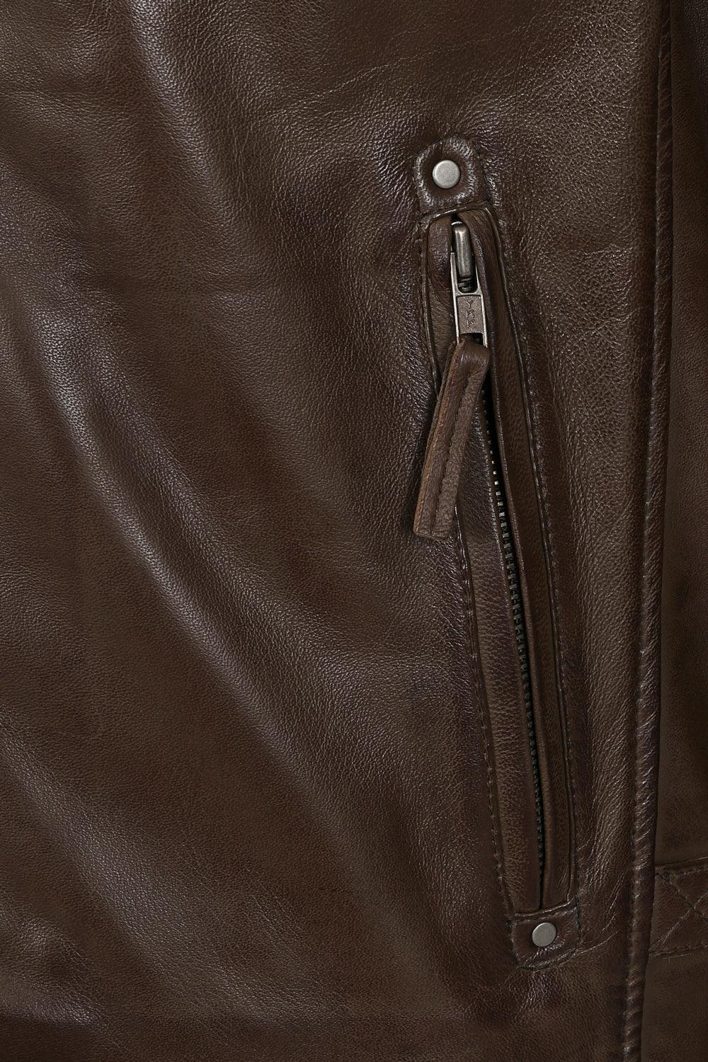 DAVID Men's Brown Lamb Nappa Leather Biker Jacket - Quilted