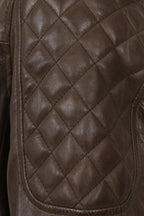 DAVID Men's Brown Lamb Nappa Leather Biker Jacket - Quilted