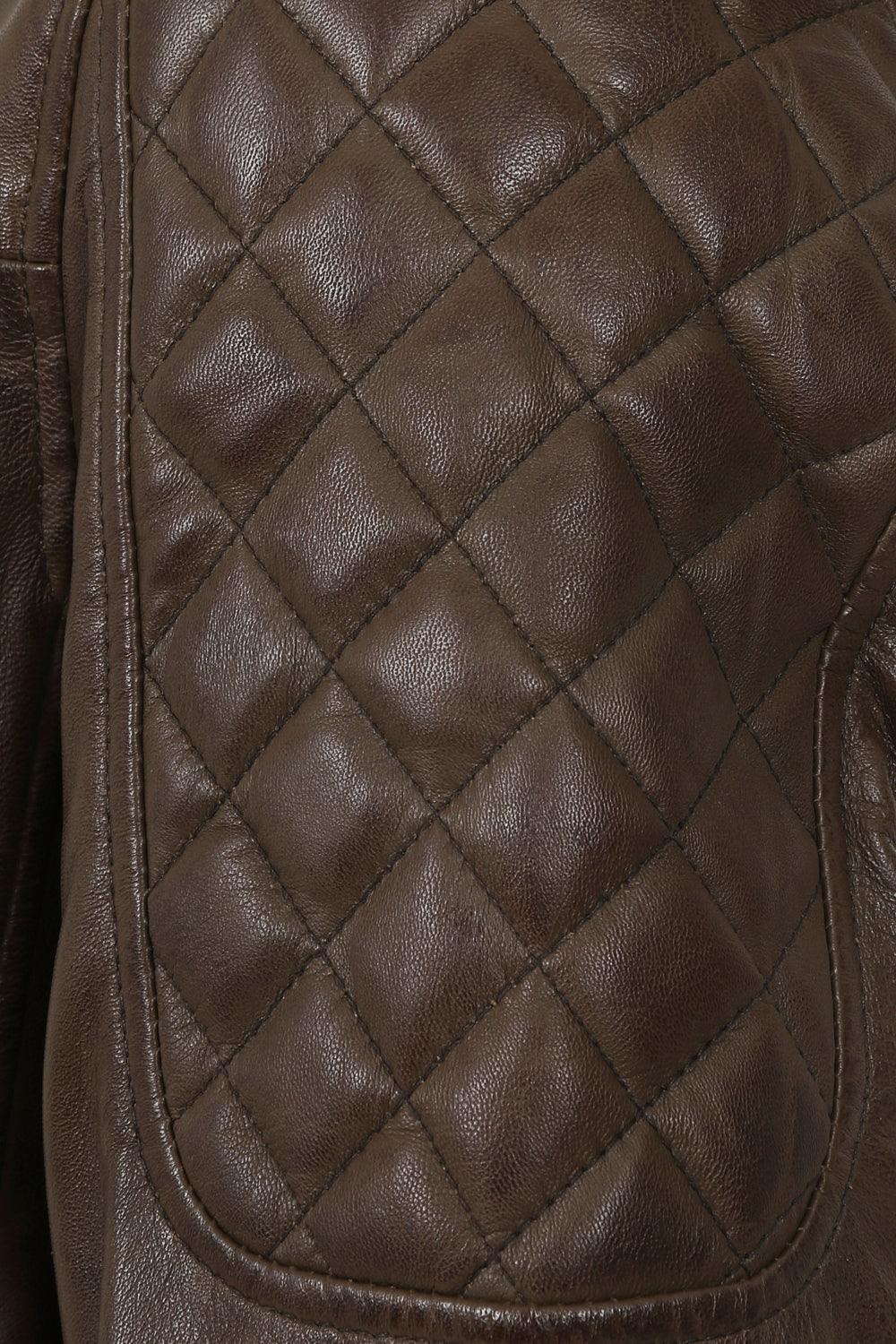 DAVID Men's Brown Lamb Nappa Leather Biker Jacket - Quilted