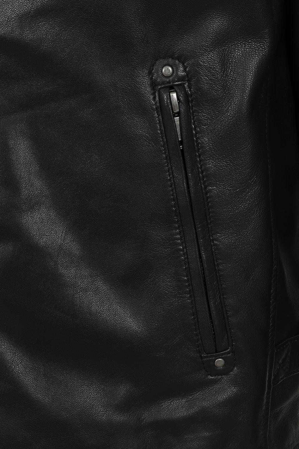 DAVID Men's Genuine Lamb Nappa Leather Biker Jacket - Black