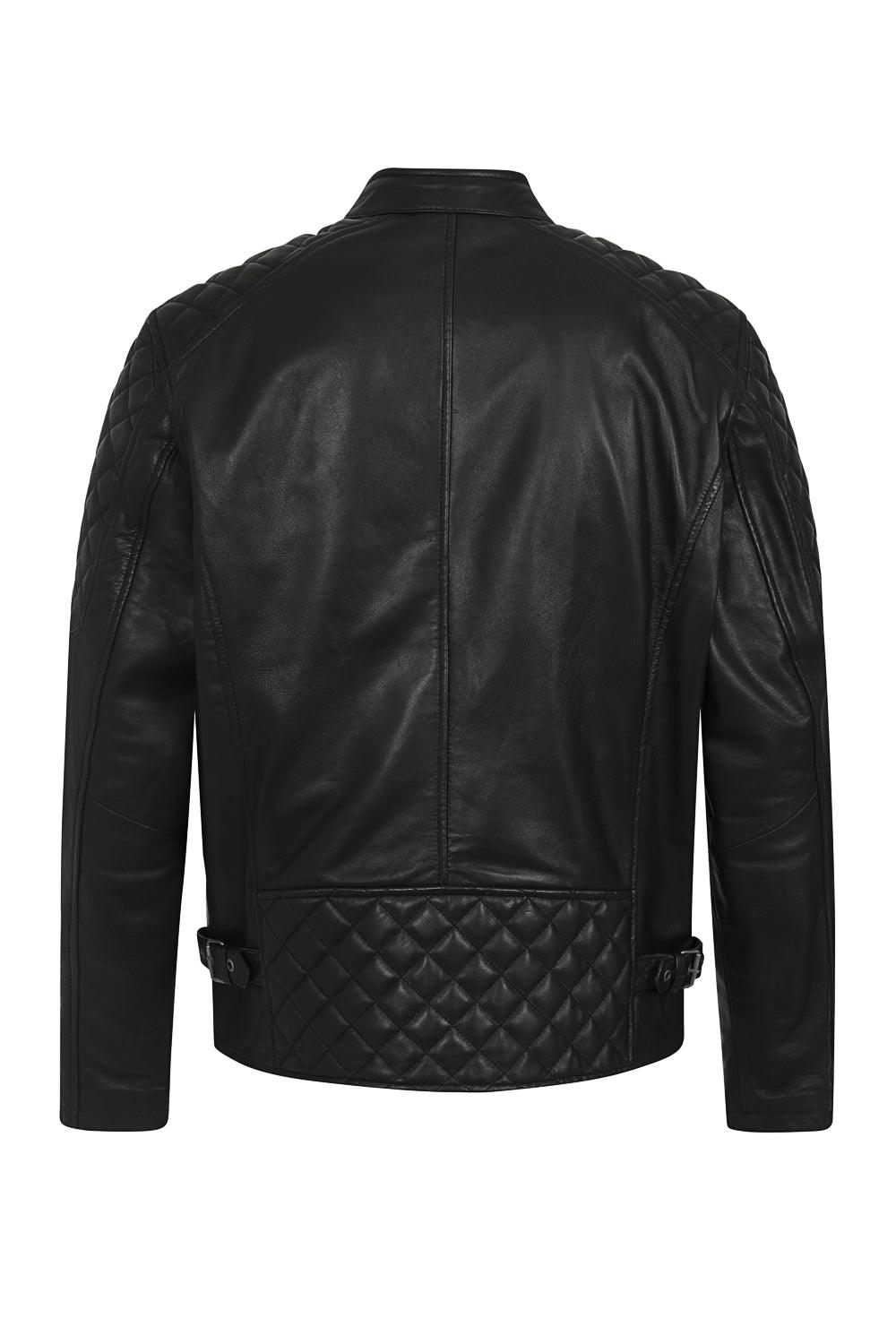 DAVID Men's Genuine Lamb Nappa Leather Biker Jacket - Black
