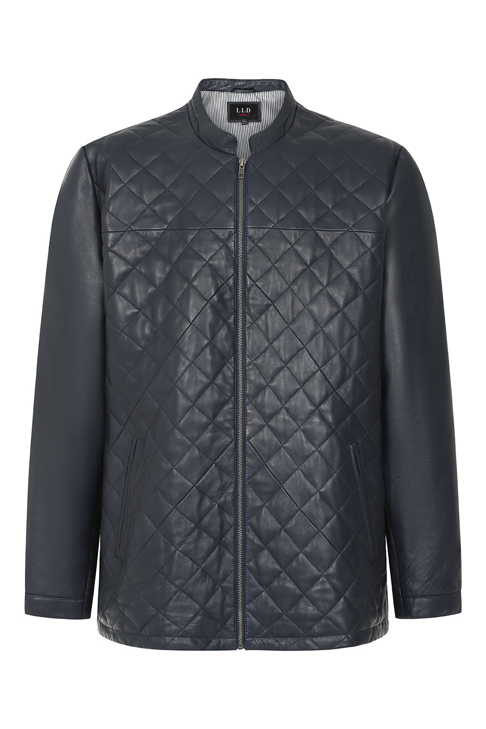 Men's Navy Blue Quilted Nappa Leather Jacket - Ken Style