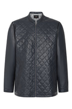Men's Navy Blue Quilted Nappa Leather Jacket - Ken Style