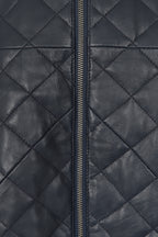 Men's Navy Blue Quilted Nappa Leather Jacket - Ken Style