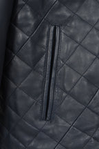 Men's Navy Blue Quilted Nappa Leather Jacket - Ken Style