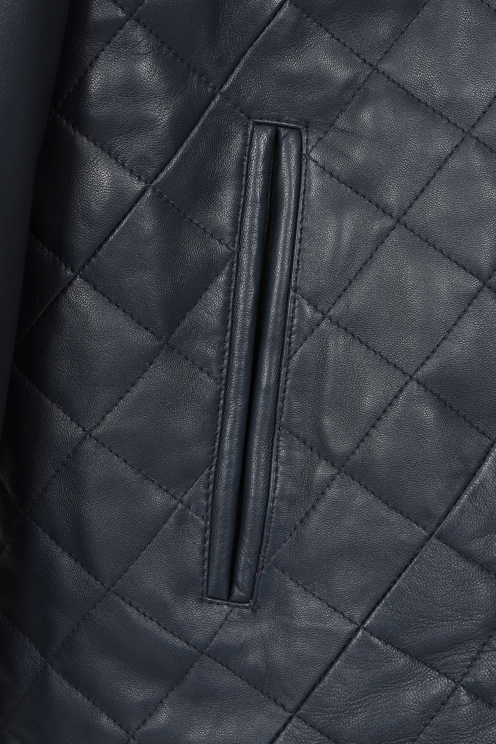 Men's Navy Blue Quilted Nappa Leather Jacket - Ken Style
