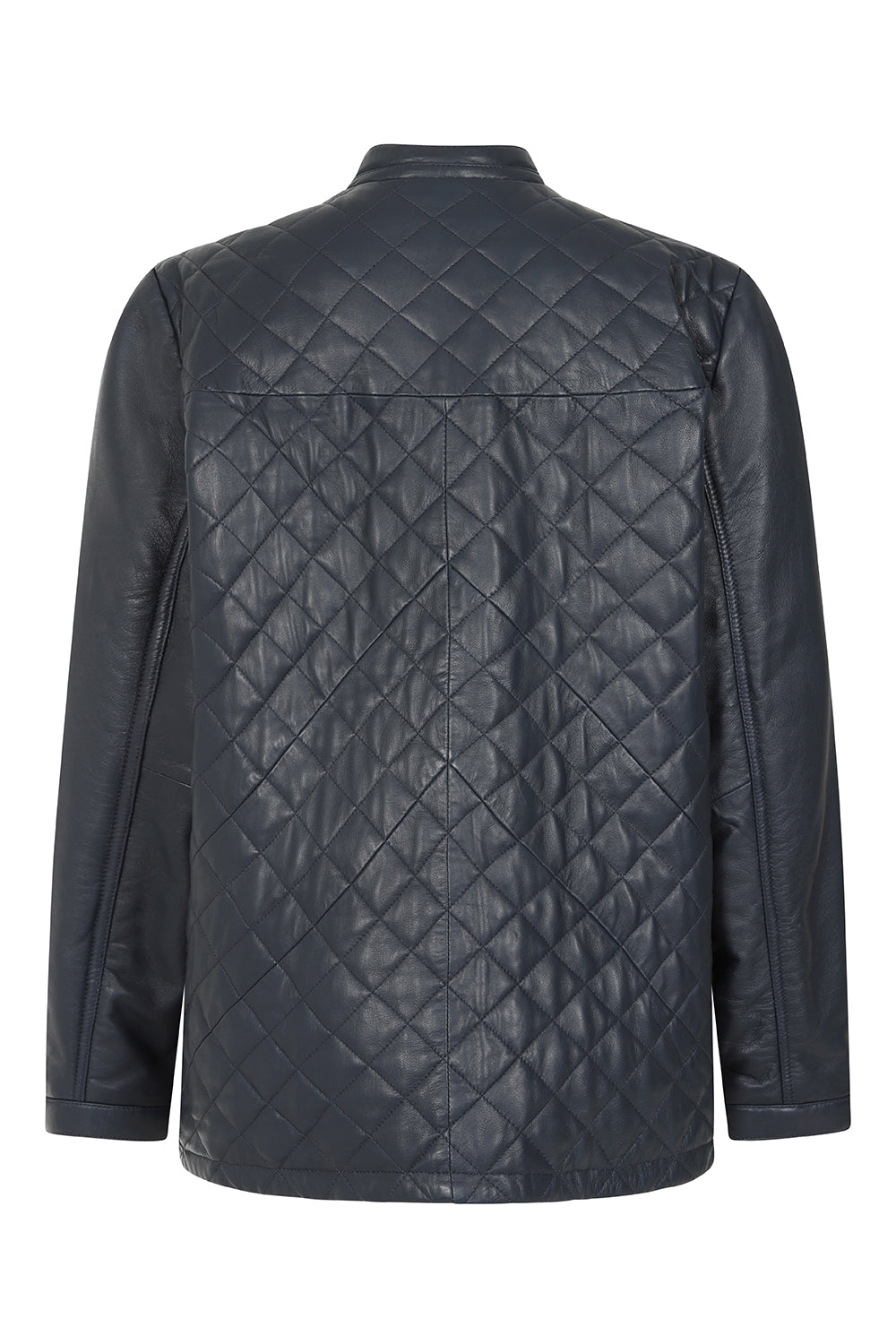 Men's Navy Blue Quilted Nappa Leather Jacket - Ken Style