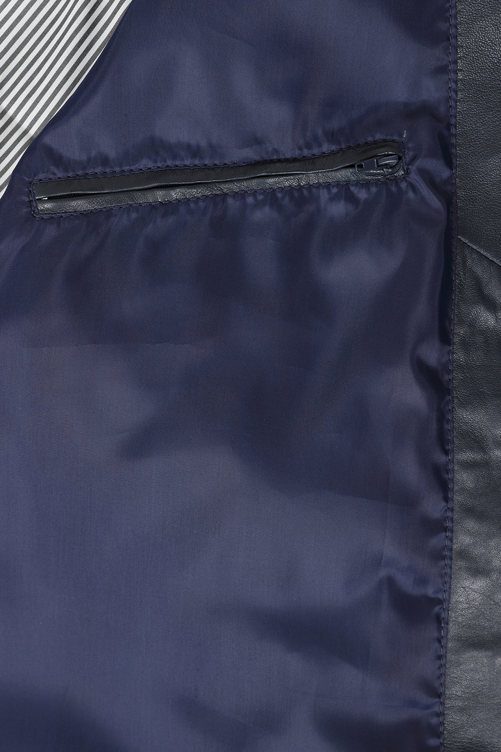 Men's Navy Blue Quilted Nappa Leather Jacket - Ken Style