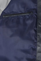 Men's Navy Blue Quilted Nappa Leather Jacket - Ken Style