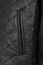Men's Nappa Leather Quilted Jacket Black - 'KEN' Hip Length