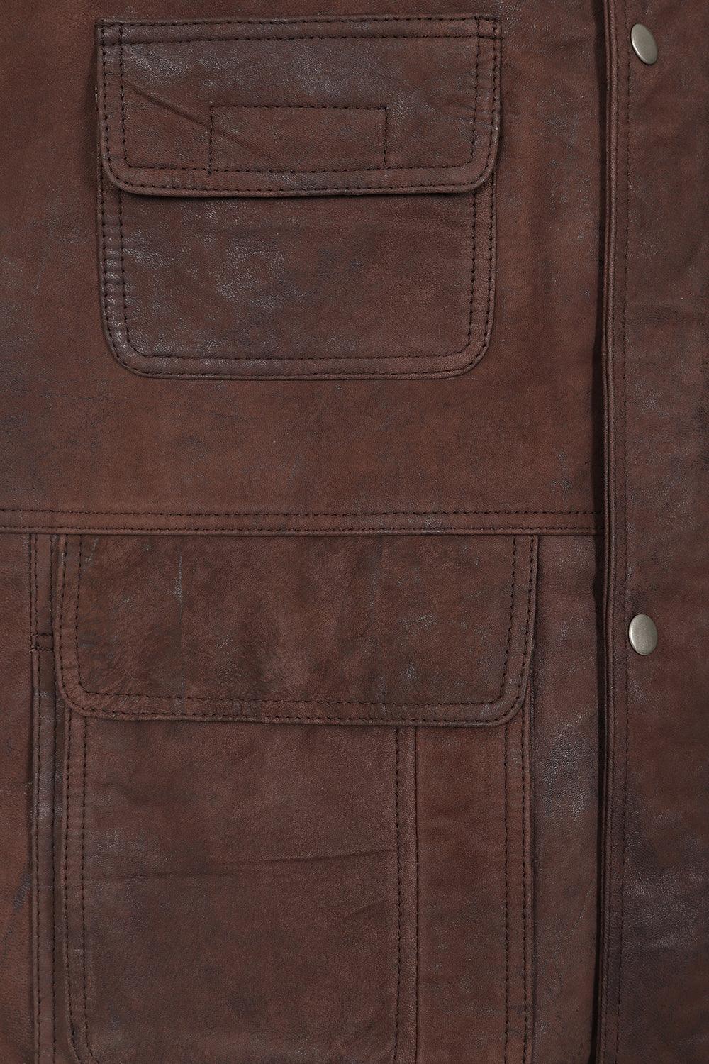 VINNY VIG Men's Genuine Lamb Leather Gilet - Black Brown Buff