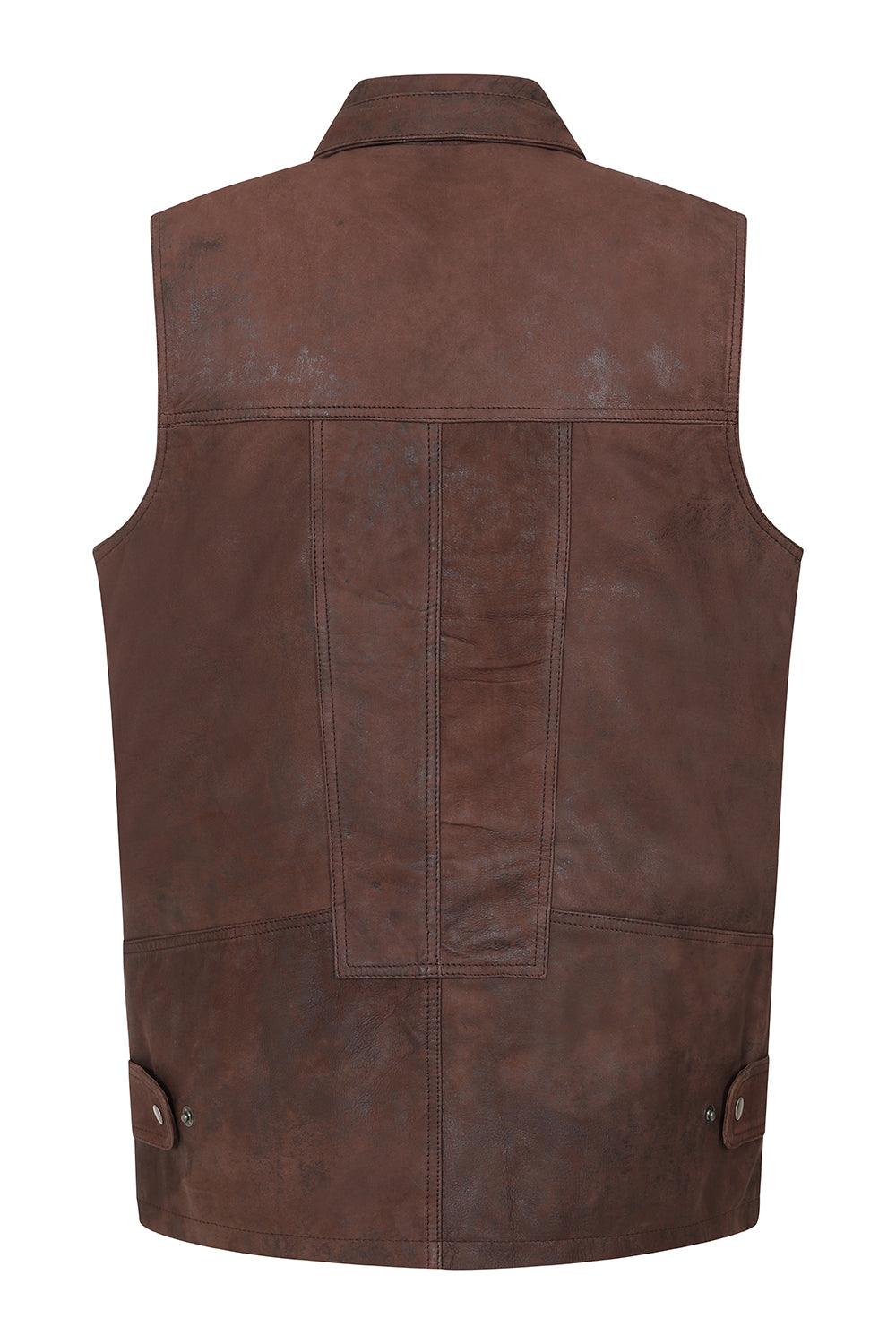 VINNY VIG Men's Genuine Lamb Leather Gilet - Black Brown Buff