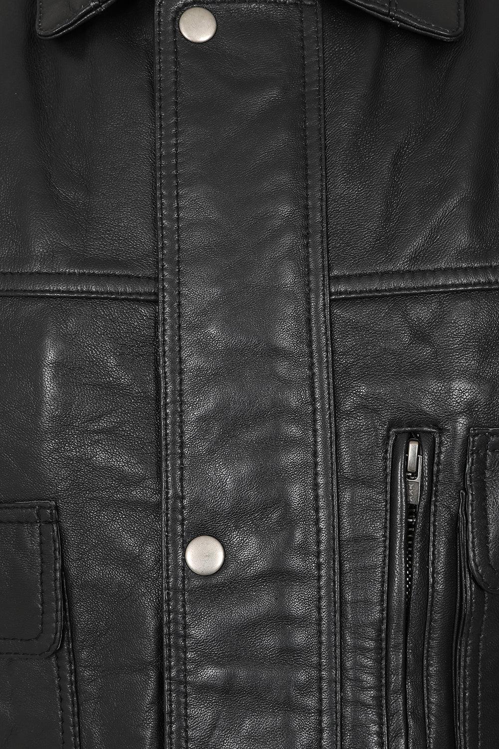 VINNY VIG Men's Genuine Lamb Leather Gilet - Black Brown Buff