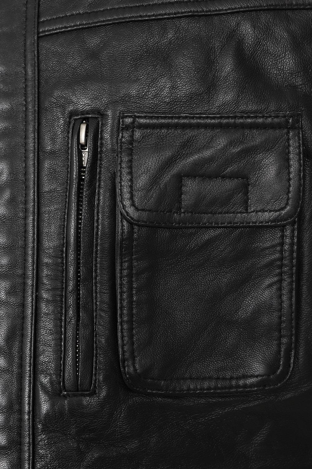 VINNY VIG Men's Genuine Lamb Leather Gilet - Black Brown Buff