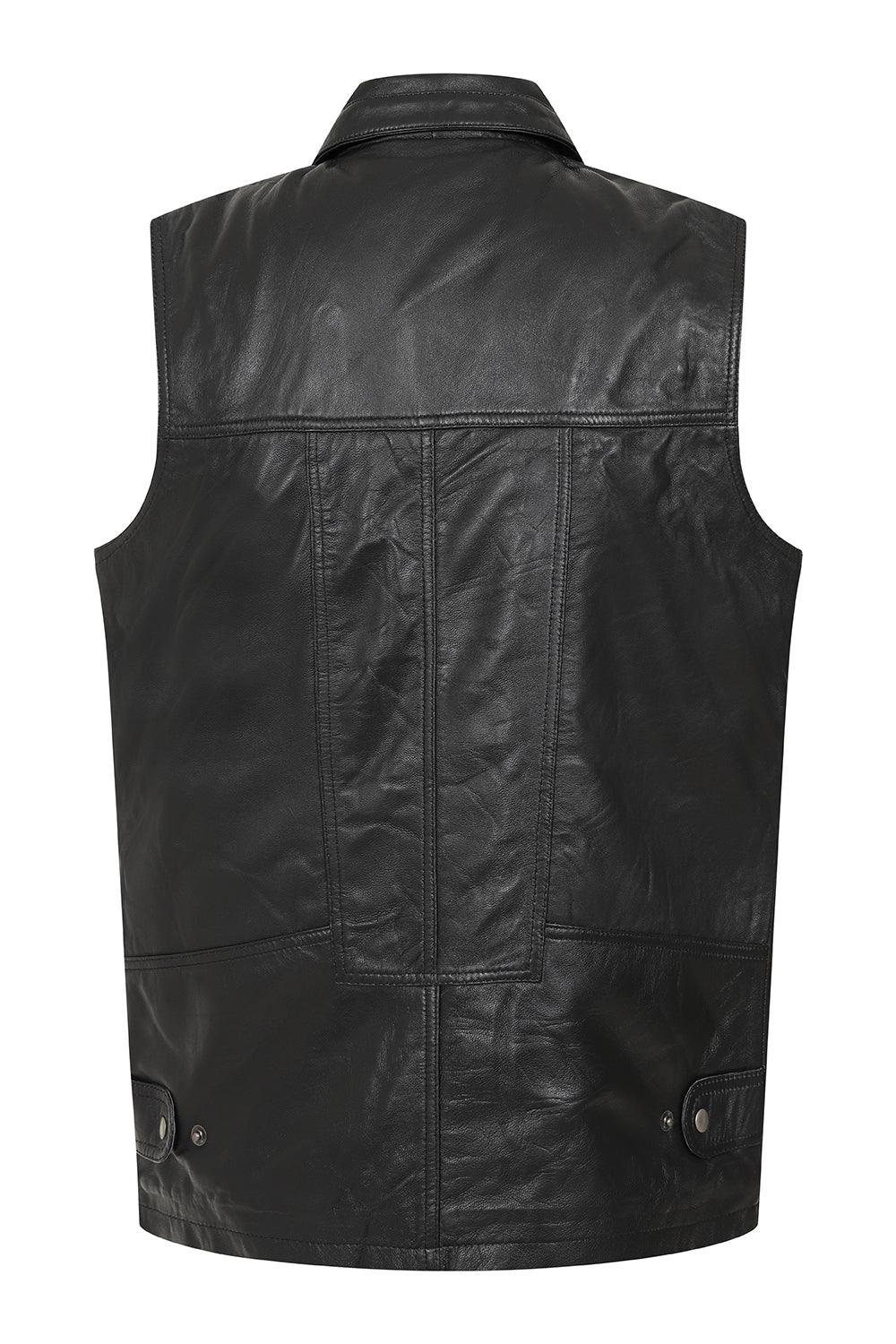 VINNY VIG Men's Genuine Lamb Leather Gilet - Black Brown Buff