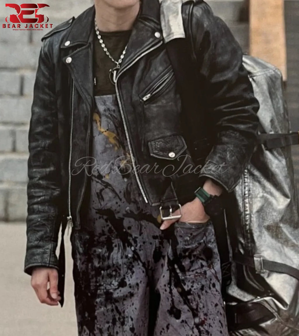 Kate Mckinnon Ghostbusters Vintage Black Leather Biker Jacket