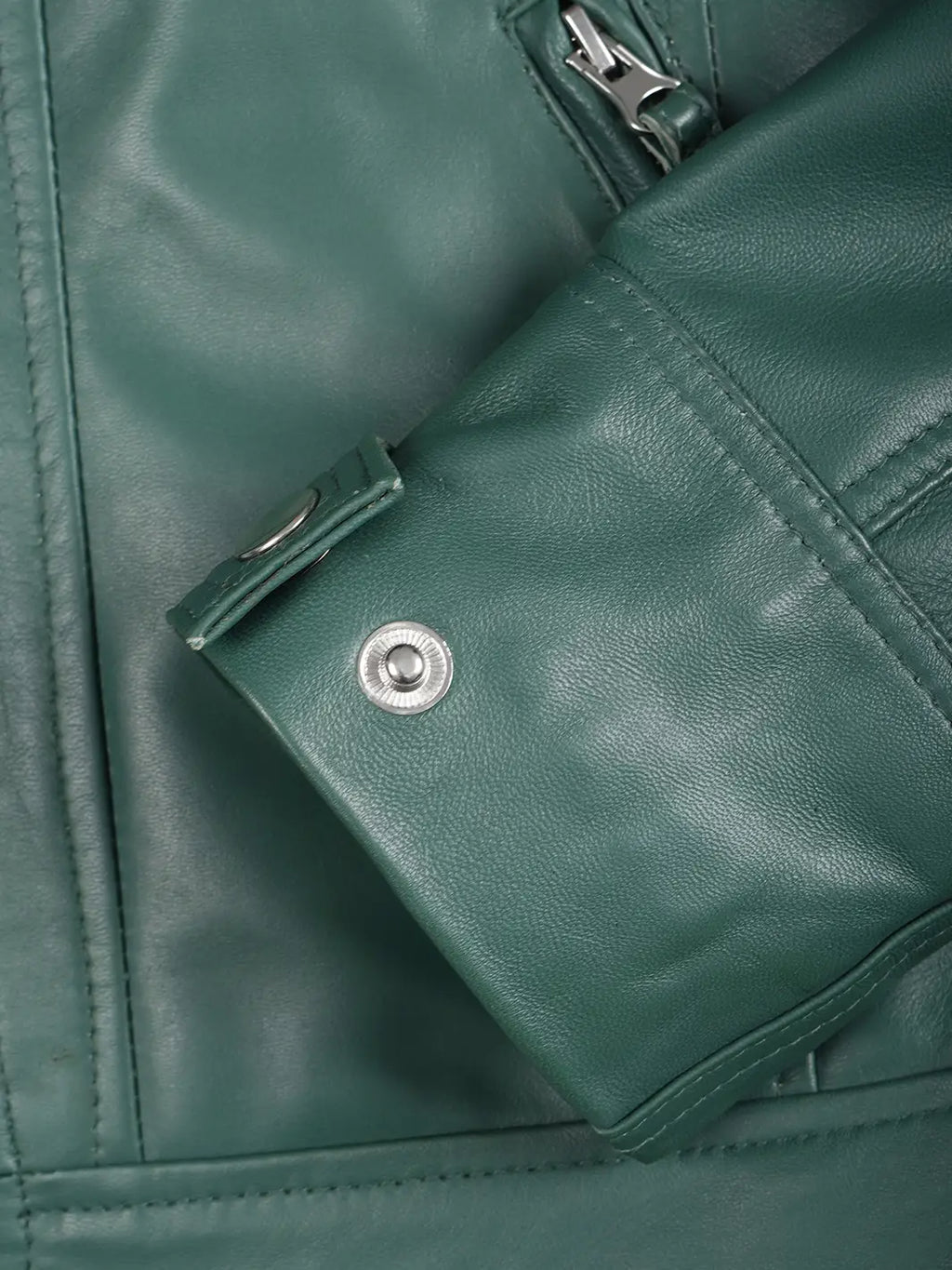Women Green Diamond Cafe Racer Real Leather Jacket