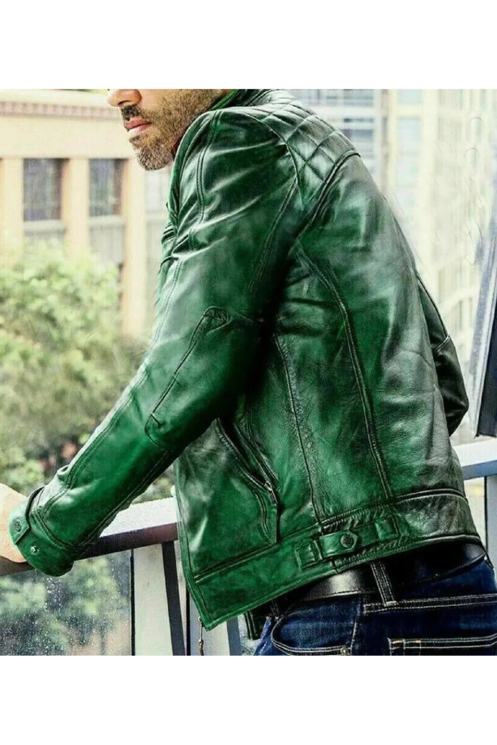 Ionic Green Leather Biker Jacket