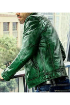 Ionic Green Leather Biker Jacket