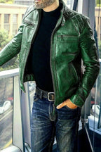 Ionic Green Leather Biker Jacket