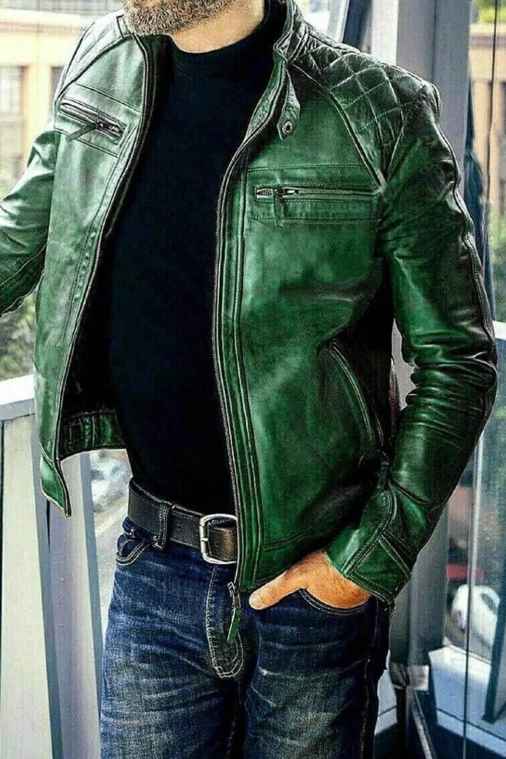 Ionic Green Leather Biker Jacket