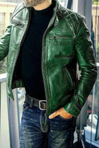 Ionic Green Leather Biker Jacket