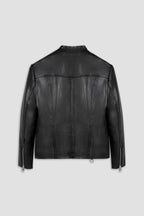 Refined Racer Collarless Leather Jacket