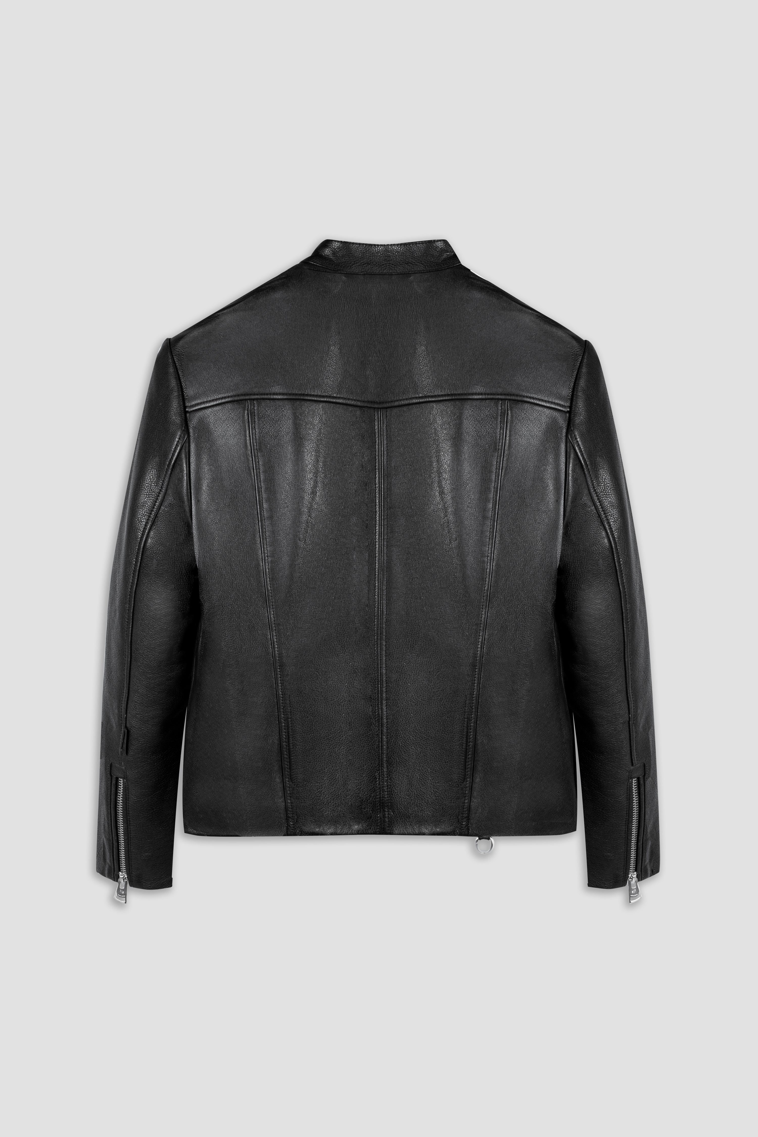 Refined Racer Collarless Leather Jacket