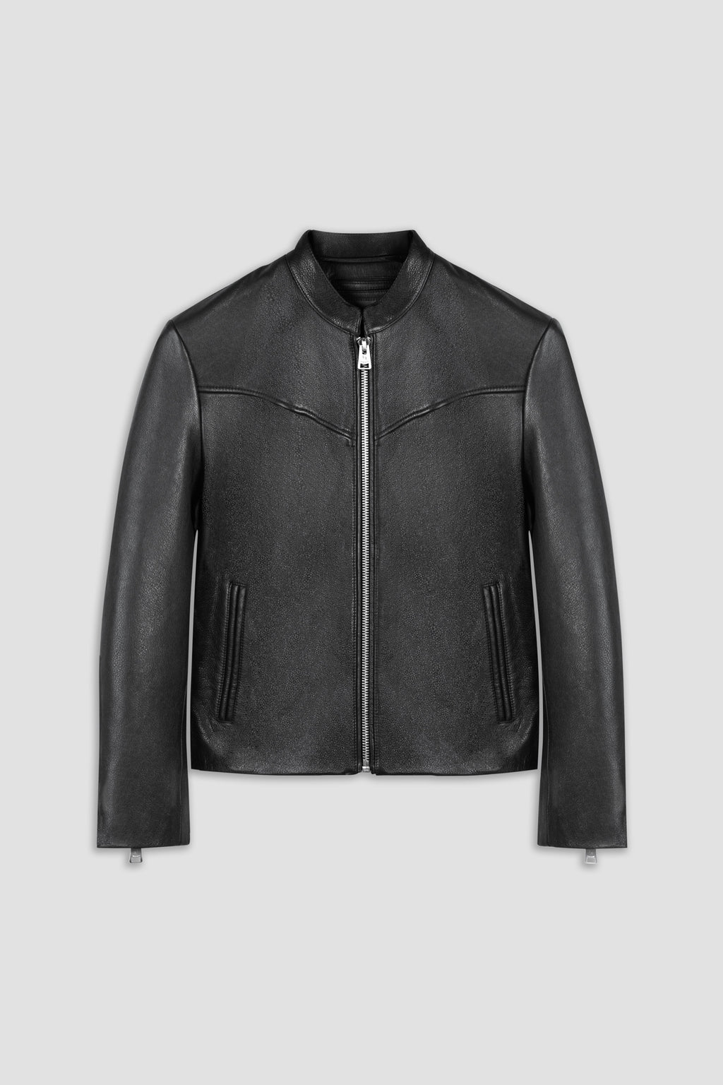 Refined Racer Collarless Leather Jacket