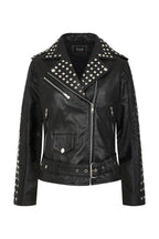 Women's Black Nappa Leather Rock Chic Biker Jacket - Tatiana 2