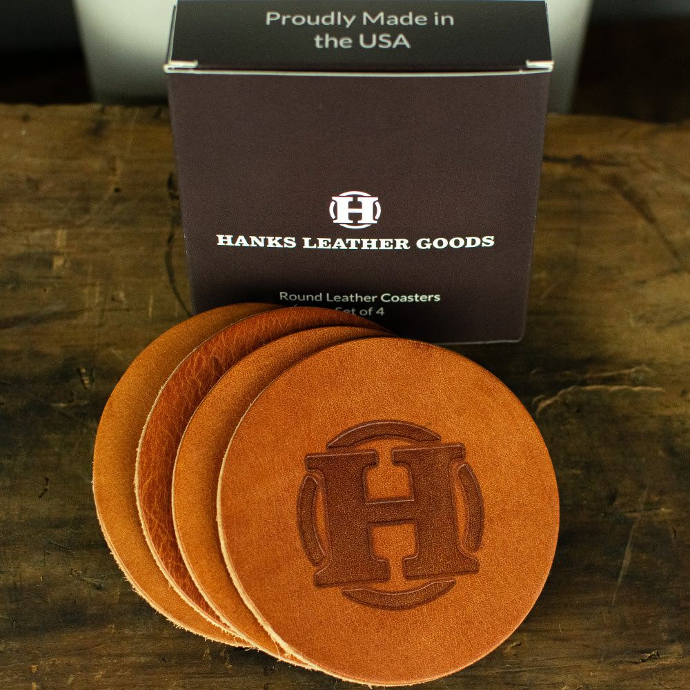 Round Leather Coasters - Set of 4