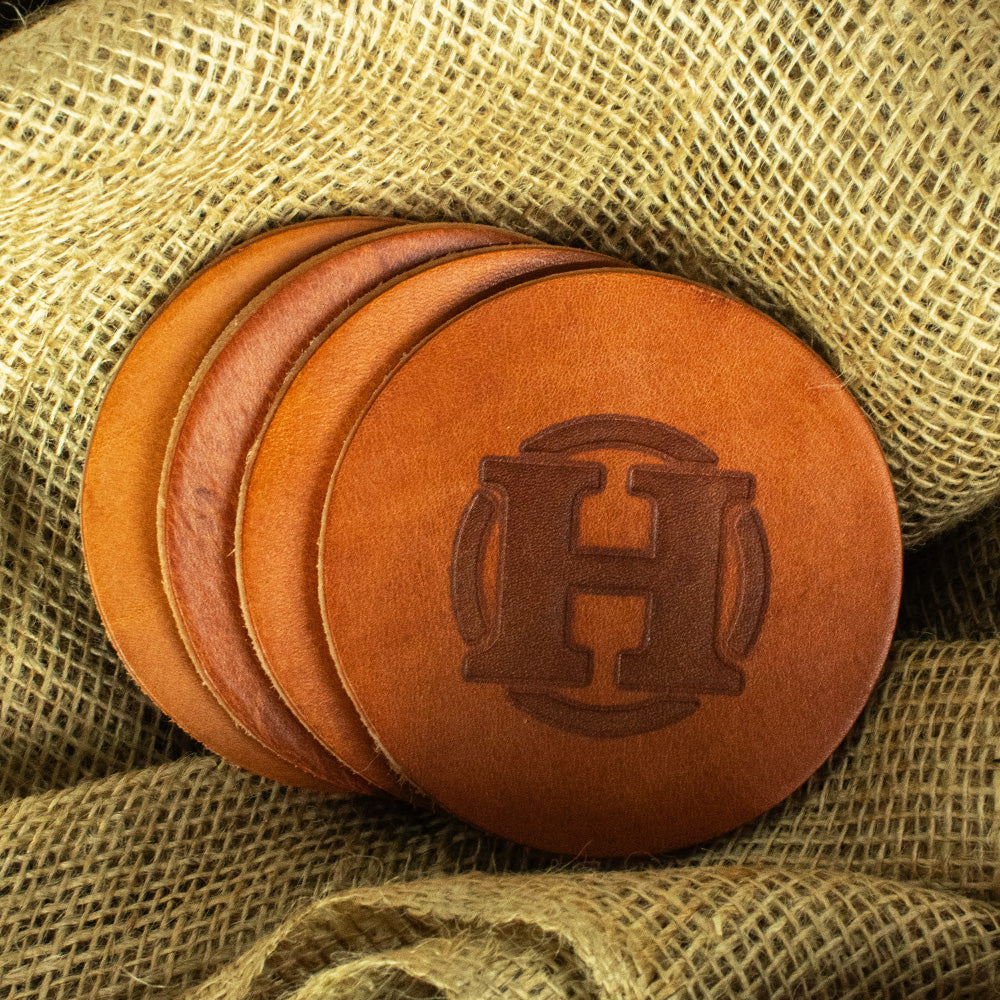 Round Leather Coasters - Set of 4