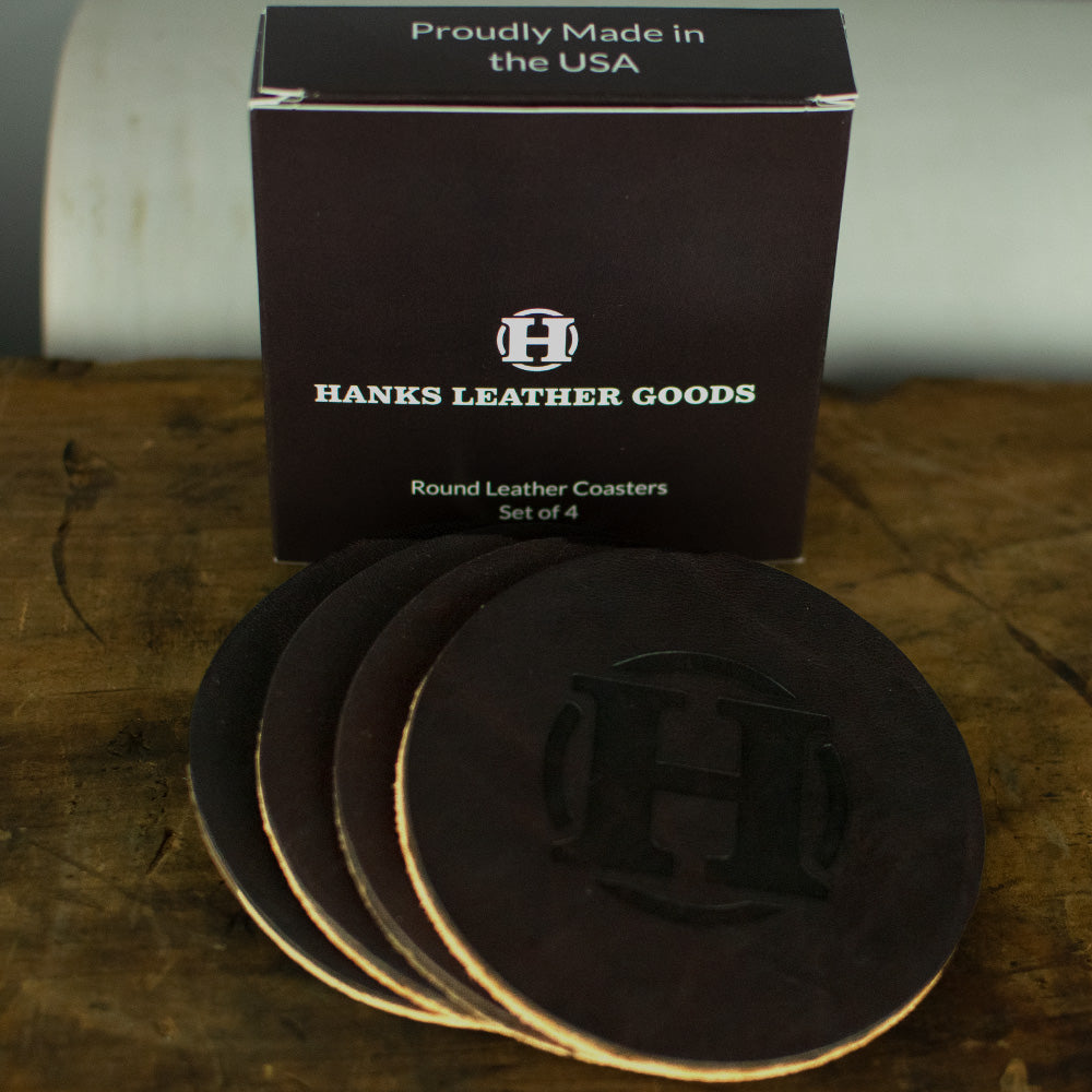 Round Leather Coasters - Set of 4