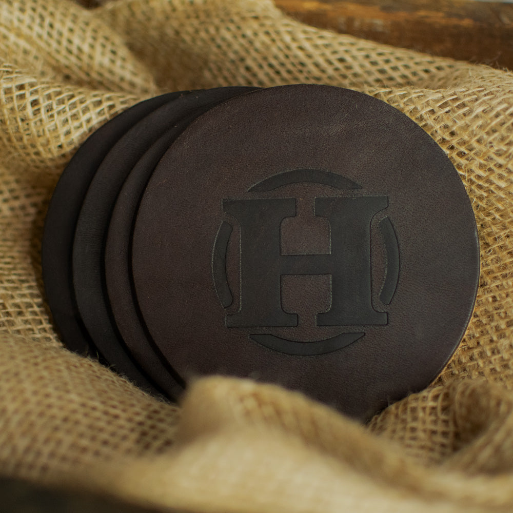 Round Leather Coasters - Set of 4
