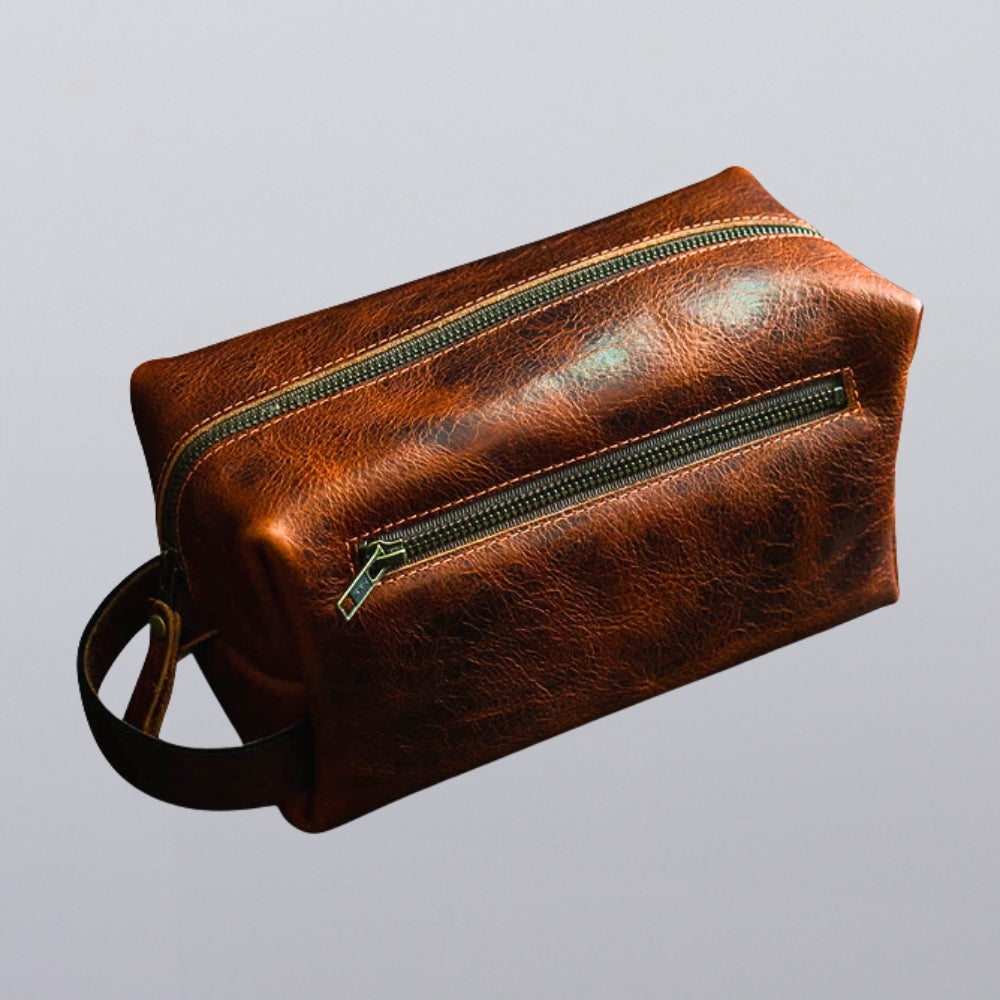 Bison Deluxe Leather Dopp Bag With Zipper