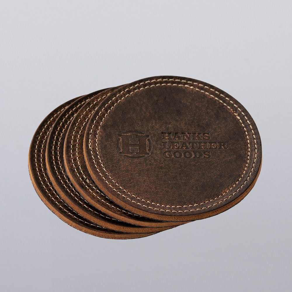 Premium Round Leather Coasters - Set of 4