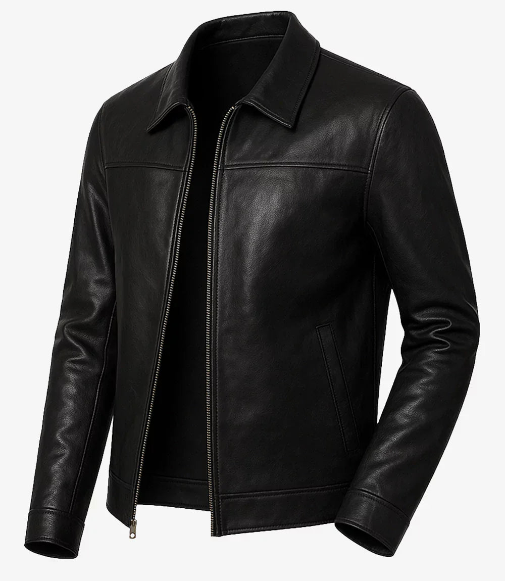 Mark Men's Harrington Black Lambskin Leather Jacket
