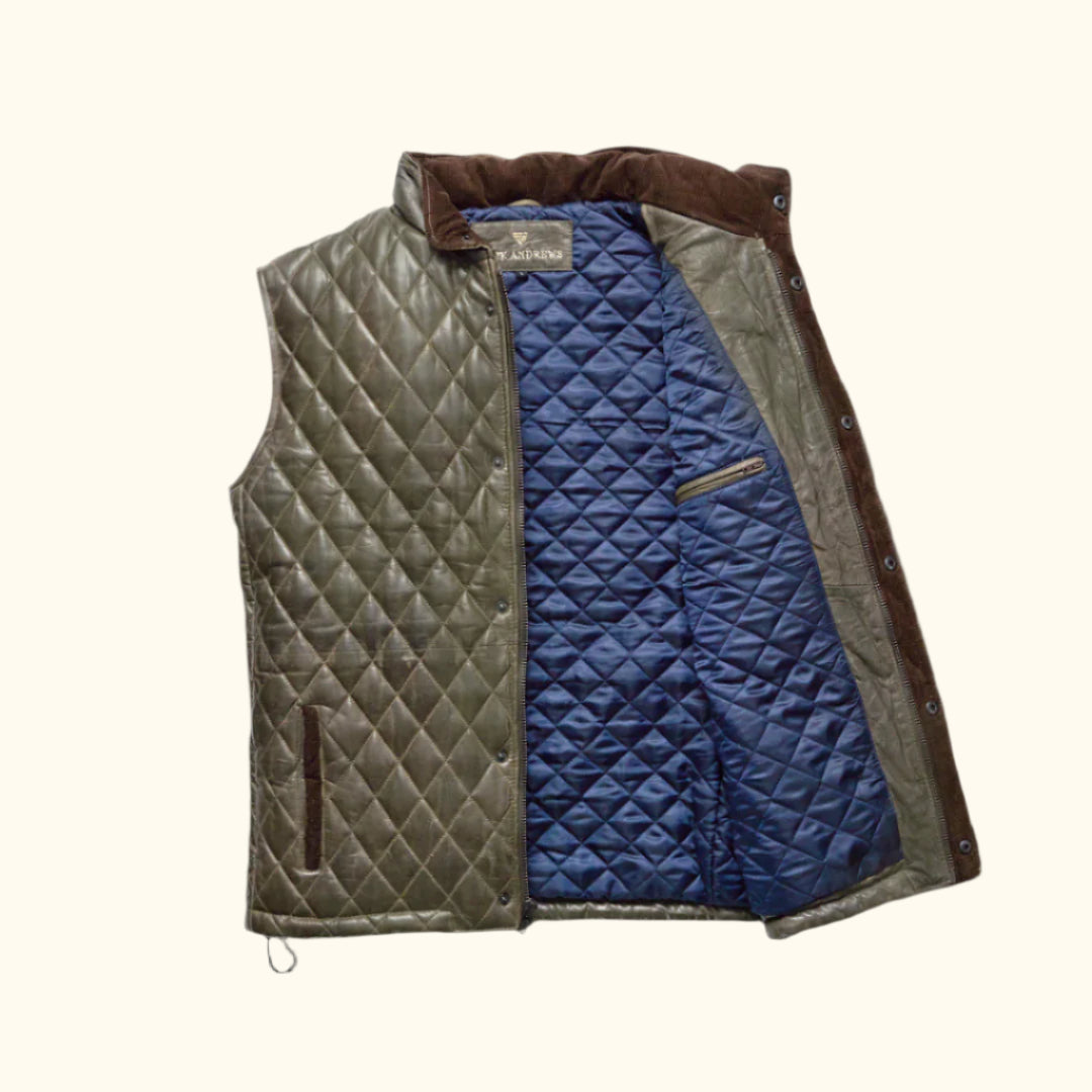 Highlands Quilted Leather Vest | Olive Green