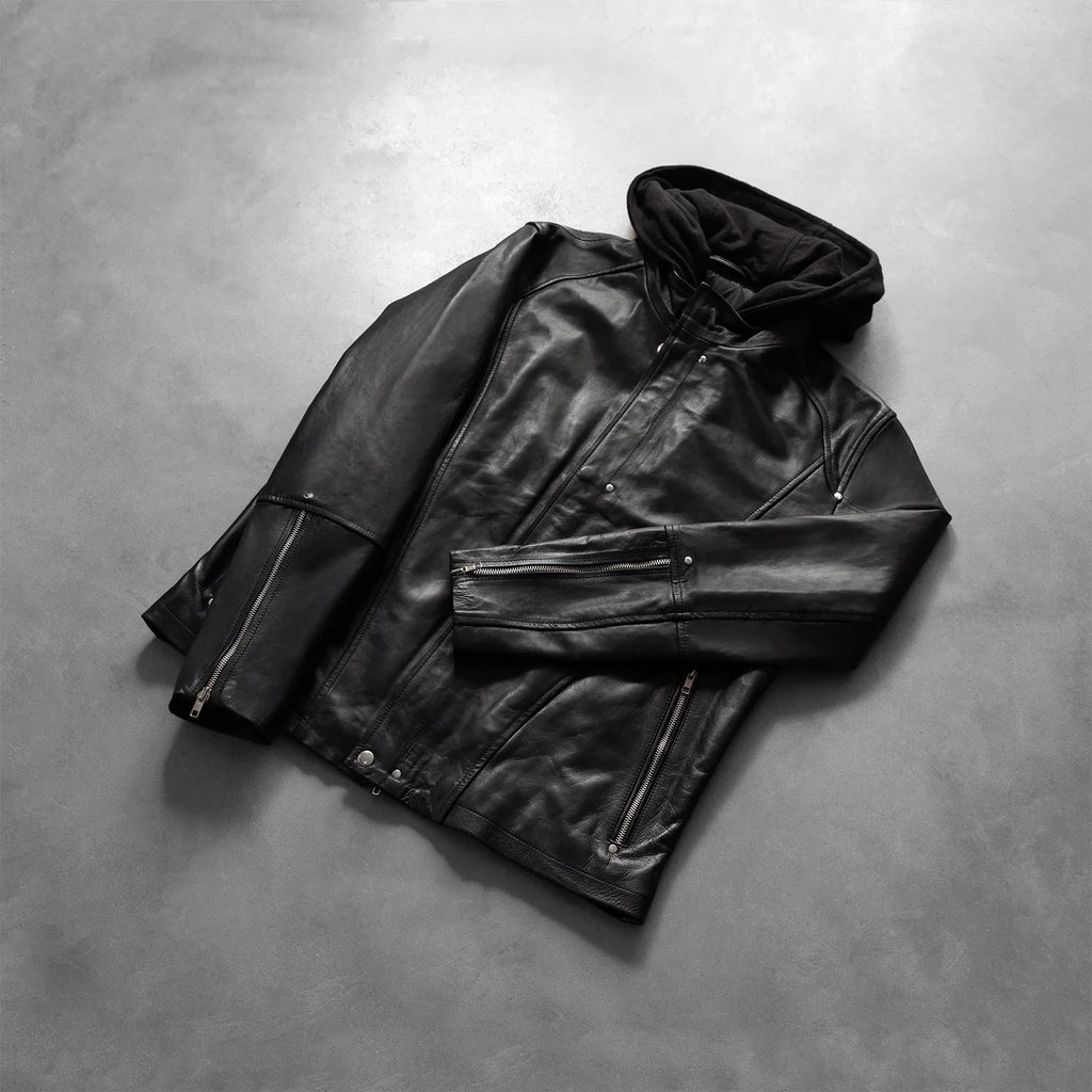 [FS] Highschool Black Hooded Leather Jacket