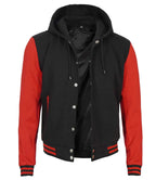 Men's Red and Black Varsity Letterman Jacket With Hood