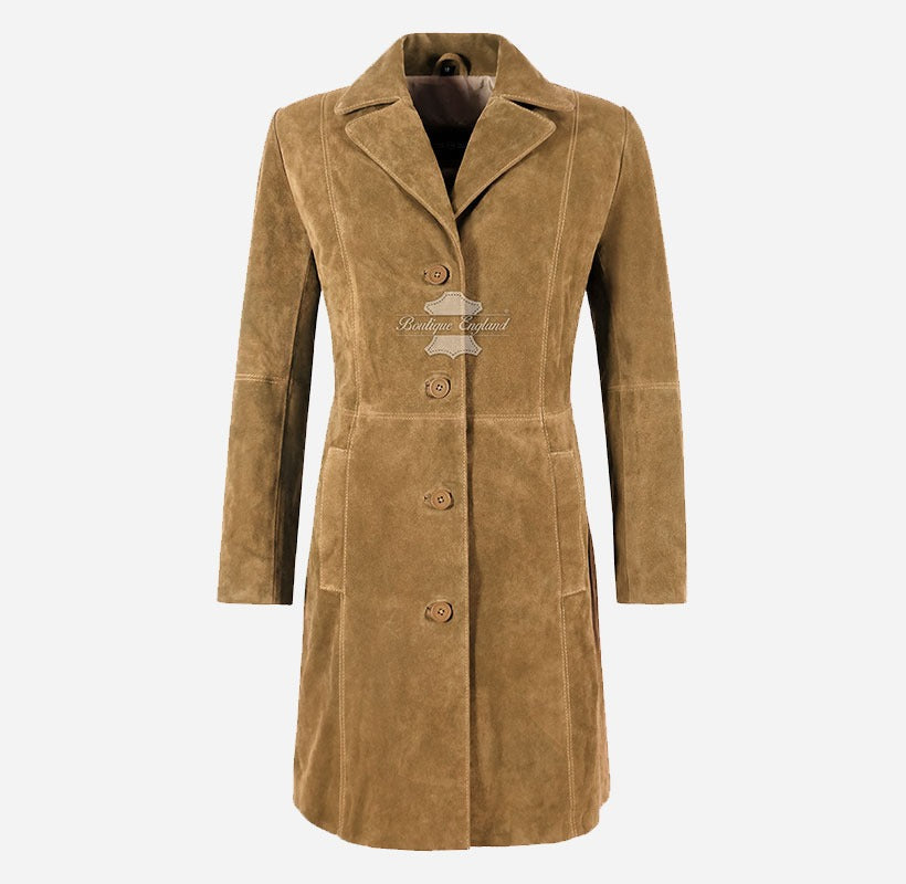 ELEGANT Women's Classic Suede Trench Coat Knee Length Coat