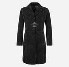 ELEGANT Women's Classic Suede Trench Coat Knee Length Coat