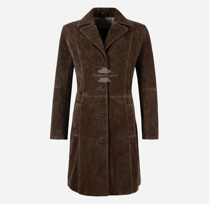 ELEGANT Women's Classic Suede Trench Coat Knee Length Coat