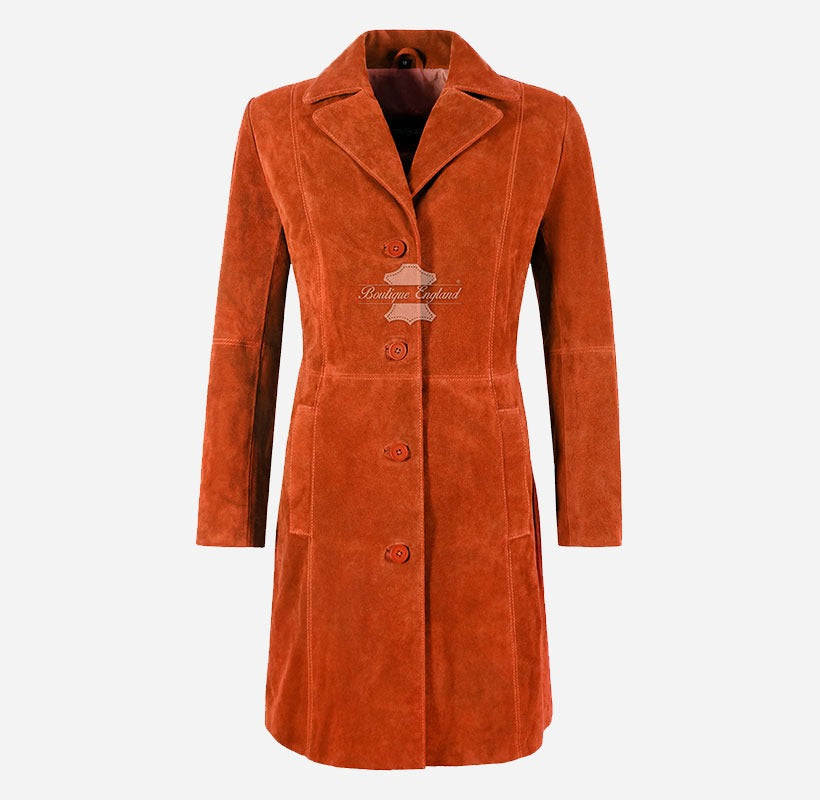 ELEGANT Women's Classic Suede Trench Coat Knee Length Coat