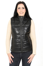 Women's Quilted Nappa Leather Gilet Black - SAMANTHA